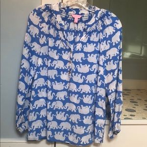 Lily Pulitzer light blue elephant print blouse